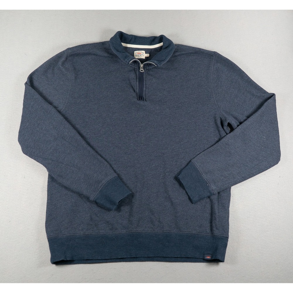 Faherty Brand Quarter Zip Pullover Organic Cotton Blend Navy Blue Size Large